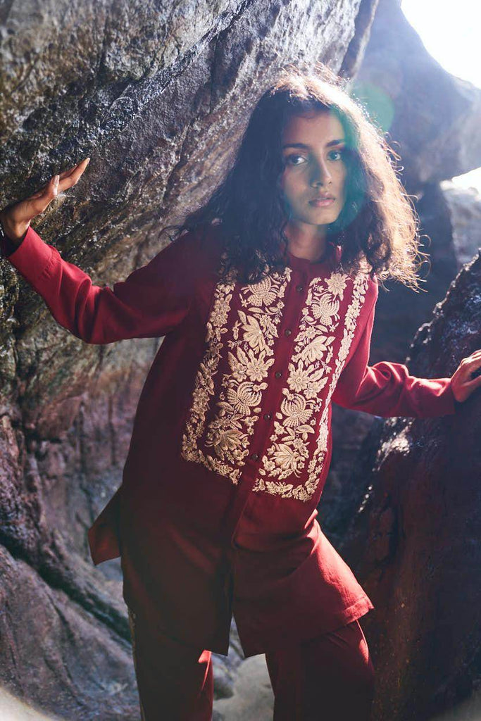 FLORAL EMBROIDERED LONG SHIRT - dash and dot dash and dot