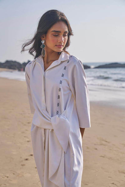 SIDE TIE CROSS STITCHED SHIRT DRESS - dash and dot