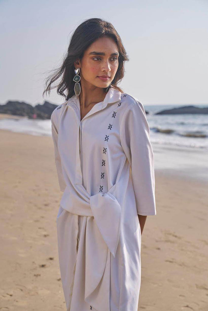 SIDE TIE CROSS STITCHED SHIRT DRESS - dash and dot dash and dot