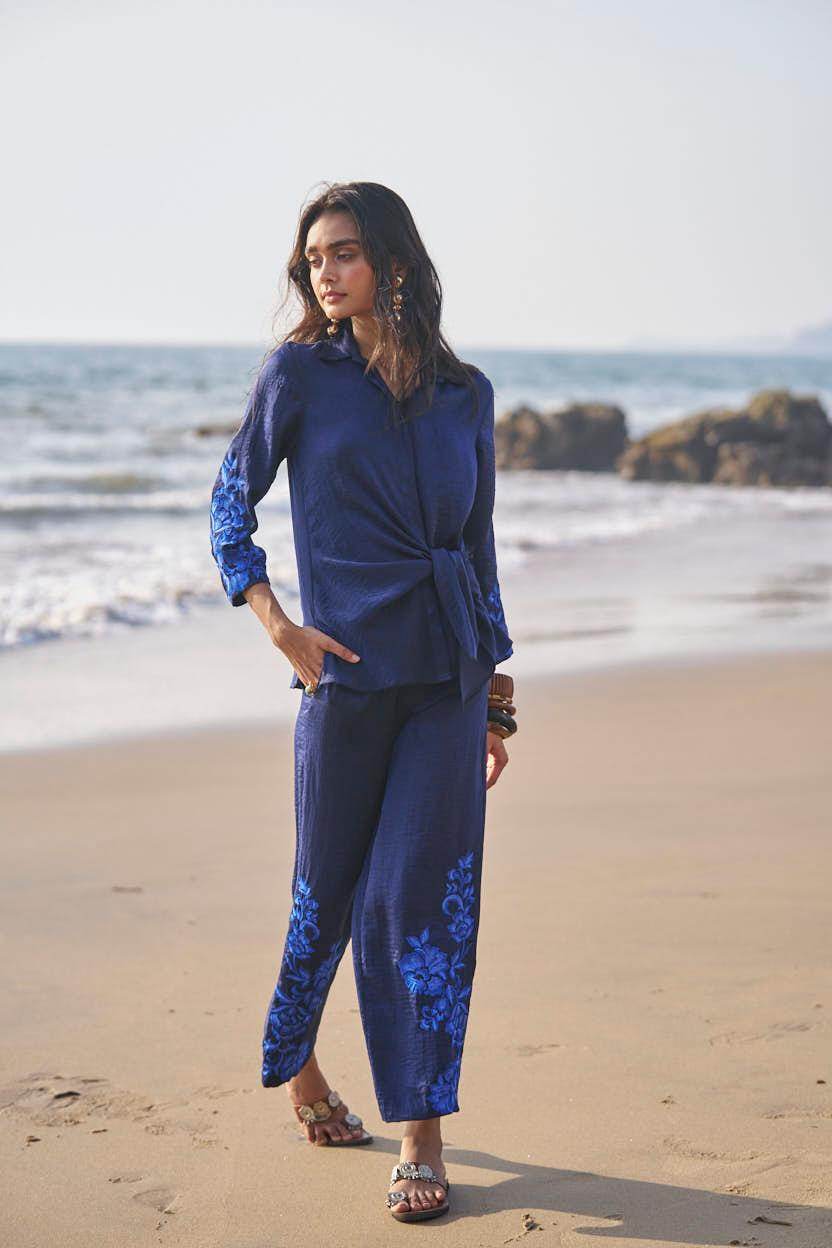 SIDE TIE EMBROIDERED CUFF SHIRT - dash and dot