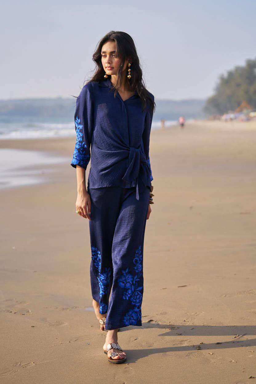 SIDE TIE EMBROIDERED CUFF SHIRT - dash and dot