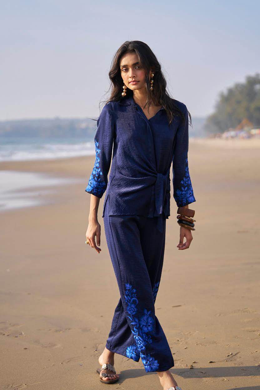 SIDE TIE EMBROIDERED CUFF SHIRT - dash and dot