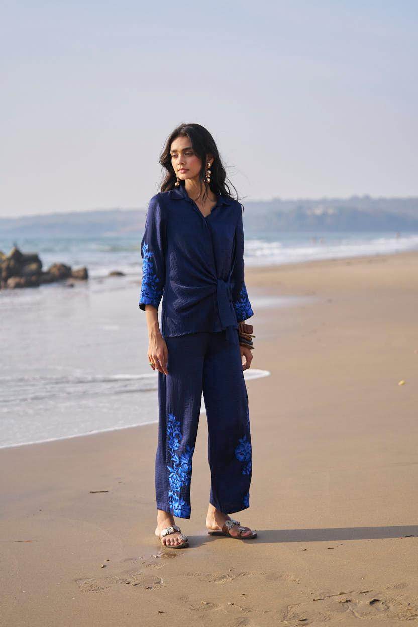 SIDE TIE EMBROIDERED CUFF SHIRT - dash and dot