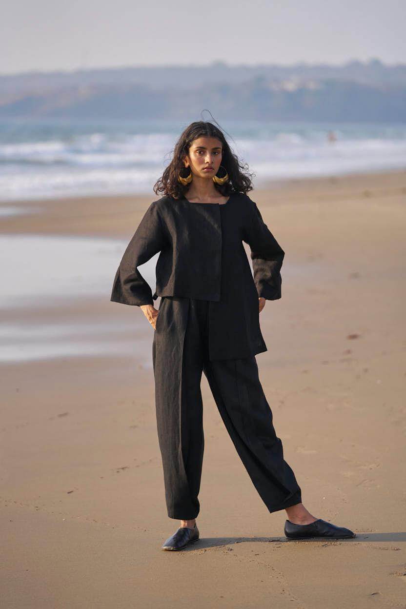 INVERTED PLEAT LINEN PANT - dash and dot