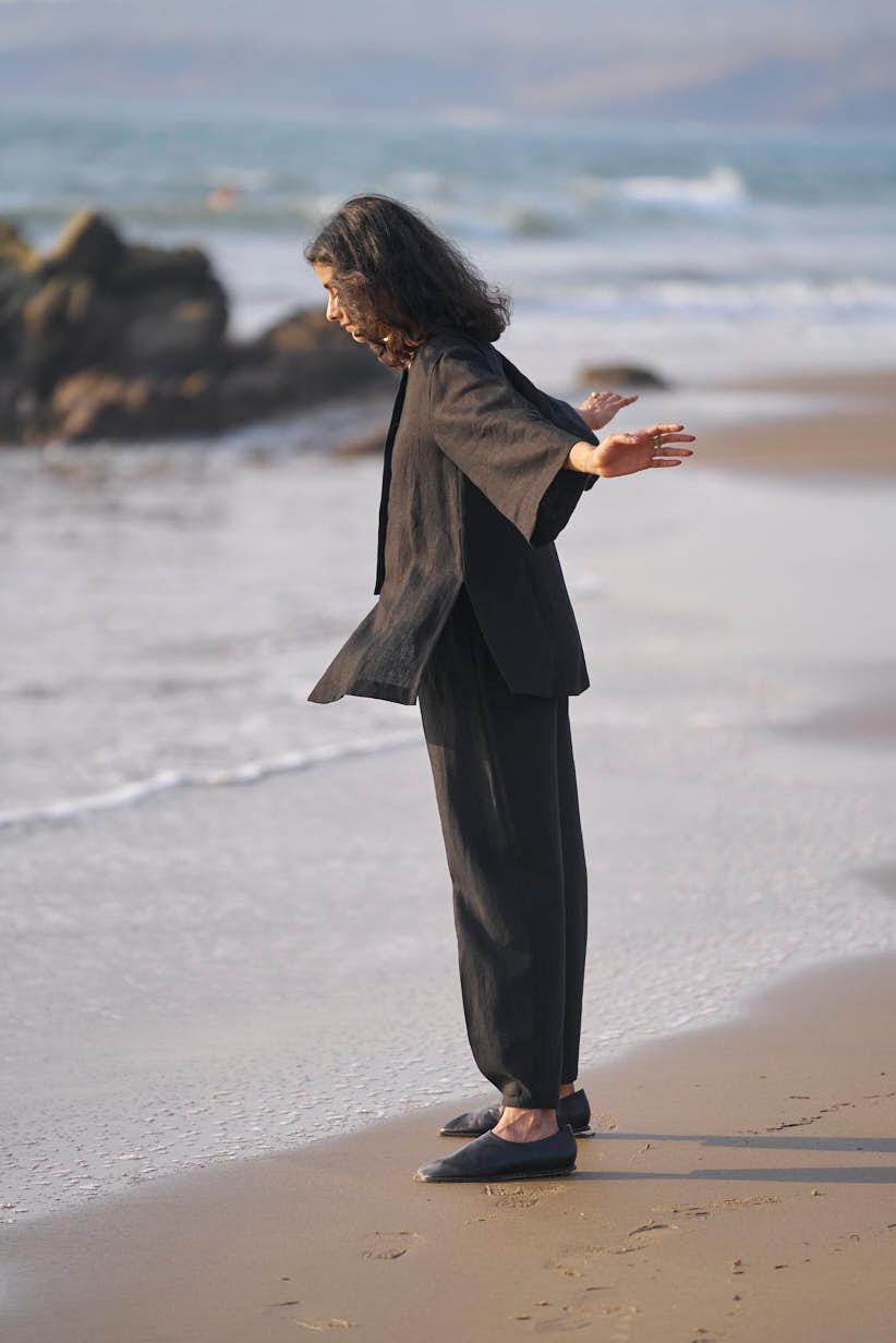 INVERTED PLEAT LINEN PANT - dash and dot