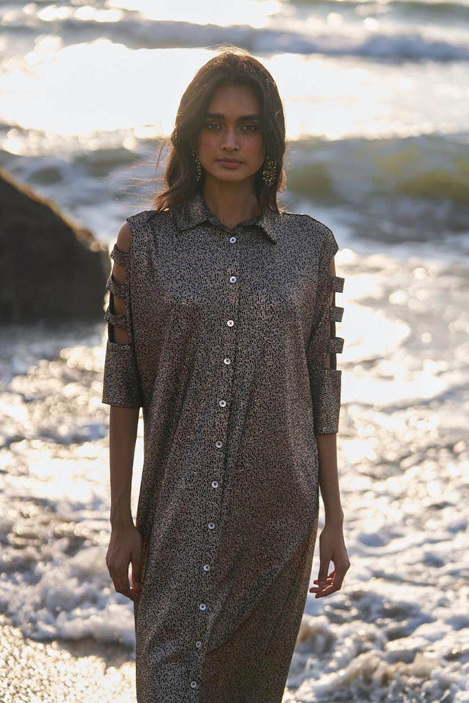 SHIMMERING CUTOUT SLEEVE SHIRT DRESS - dash and dot dash and dot