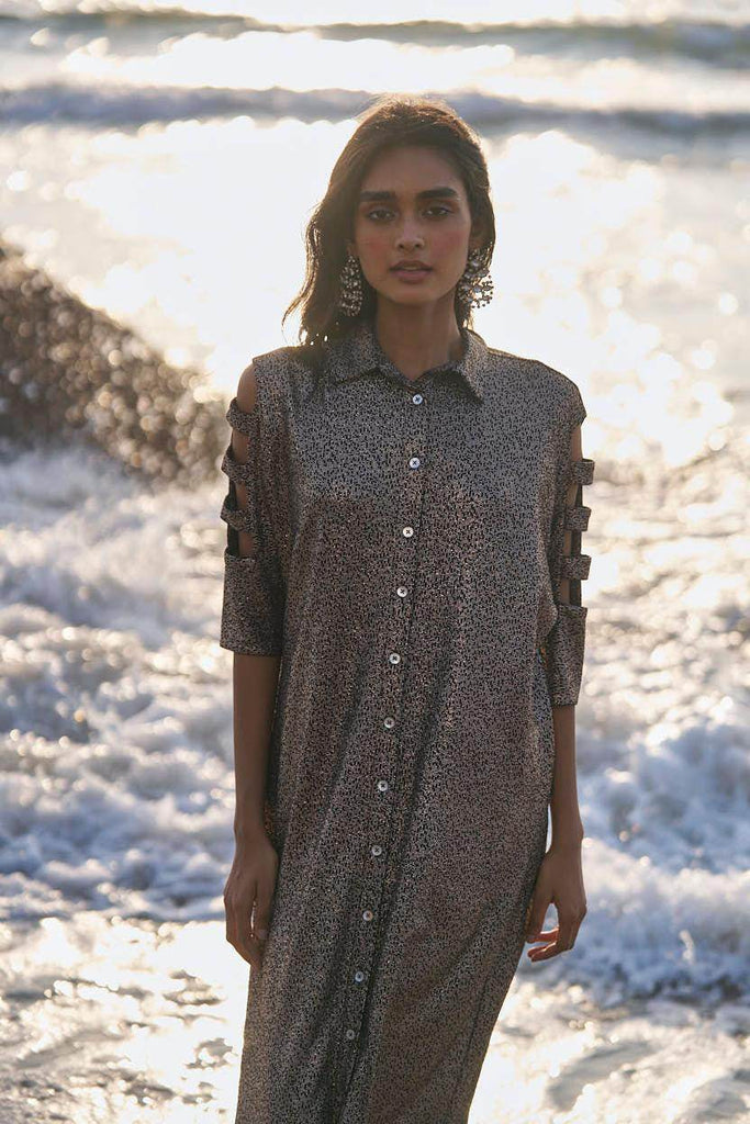 SHIMMERING CUTOUT SLEEVE SHIRT DRESS - dash and dot dash and dot
