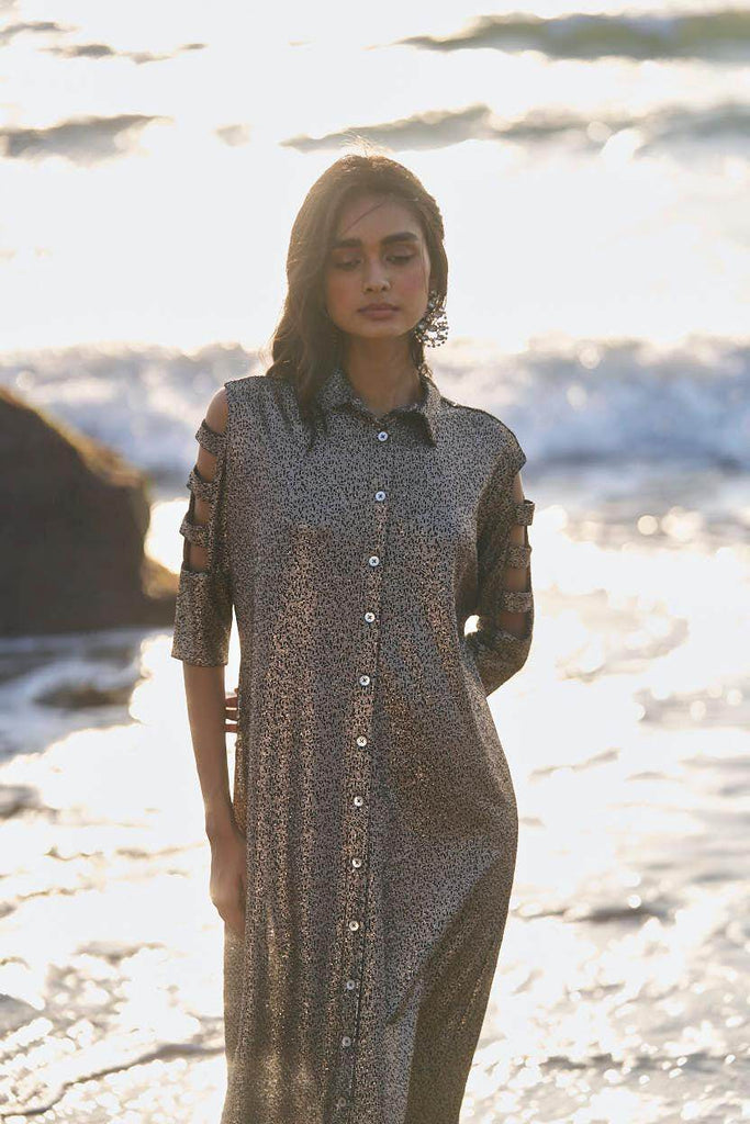 SHIMMERING CUTOUT SLEEVE SHIRT DRESS - dash and dot dash and dot