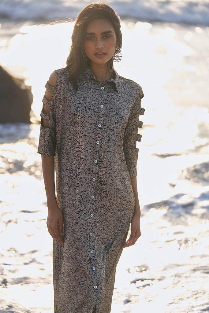 SHIMMERING CUTOUT SLEEVE SHIRT DRESS - dash and dot dash and dot