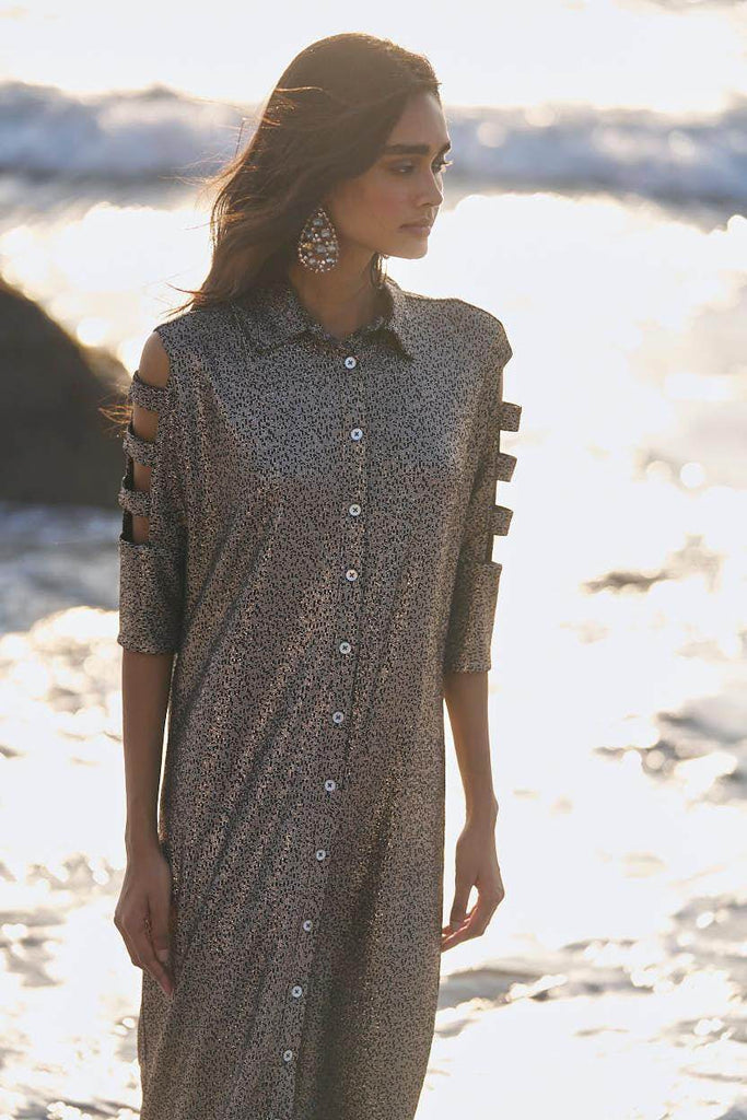 SHIMMERING CUTOUT SLEEVE SHIRT DRESS - dash and dot dash and dot