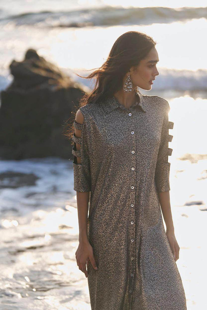 SHIMMERING CUTOUT SLEEVE SHIRT DRESS - dash and dot dash and dot