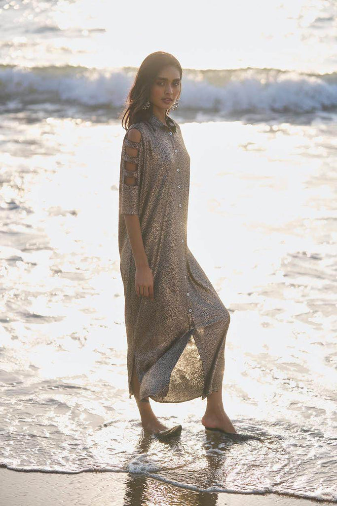 SHIMMERING CUTOUT SLEEVE SHIRT DRESS - dash and dot dash and dot