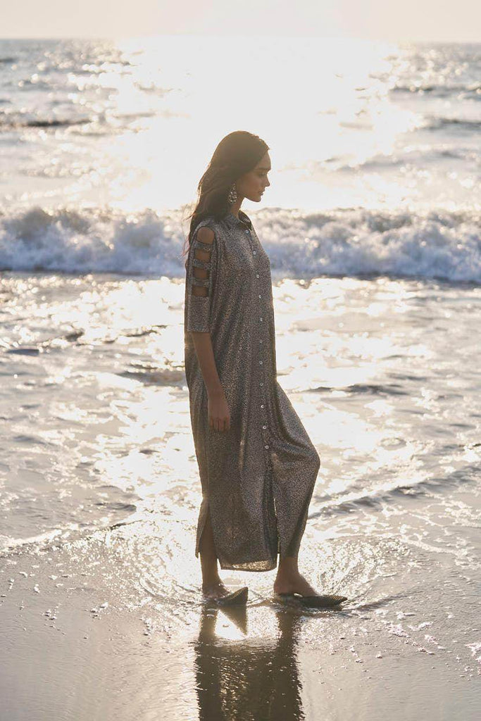 SHIMMERING CUTOUT SLEEVE SHIRT DRESS - dash and dot dash and dot