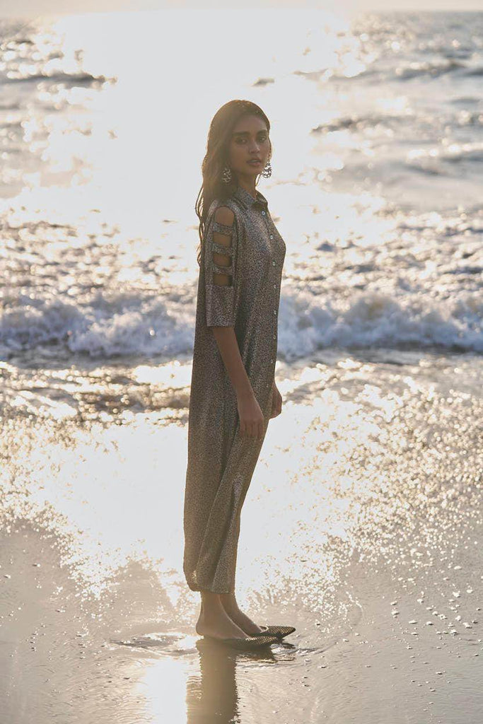 SHIMMERING CUTOUT SLEEVE SHIRT DRESS - dash and dot dash and dot