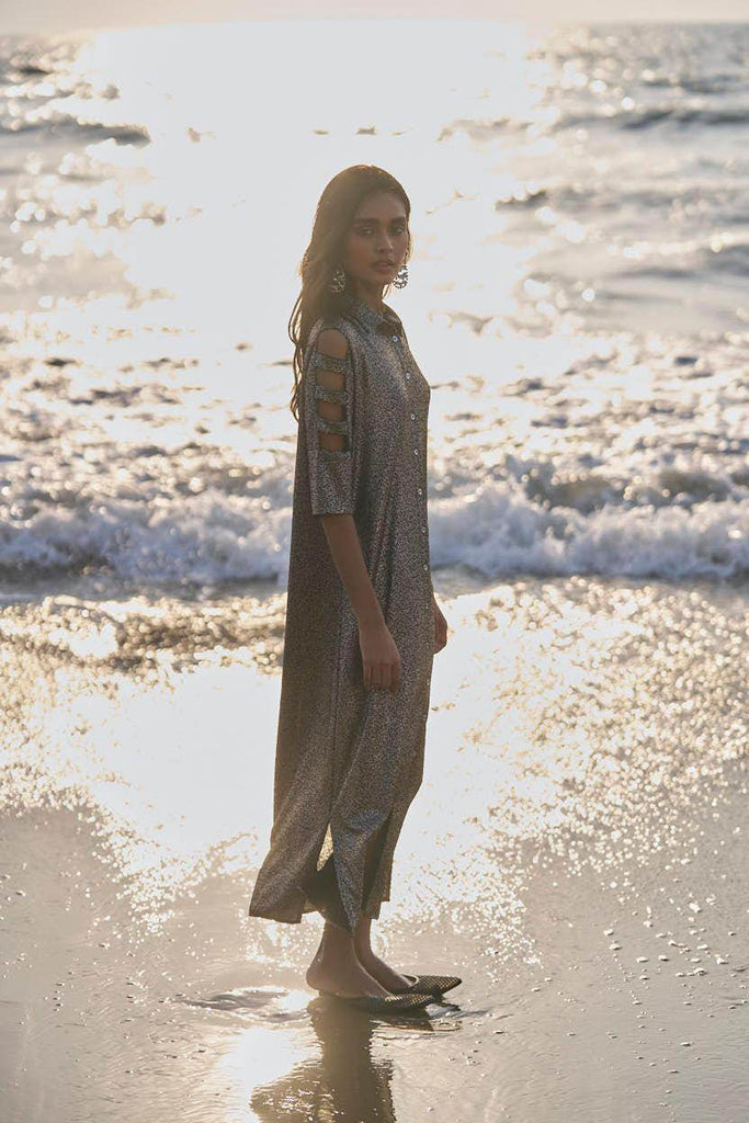 SHIMMERING CUTOUT SLEEVE SHIRT DRESS - dash and dot dash and dot