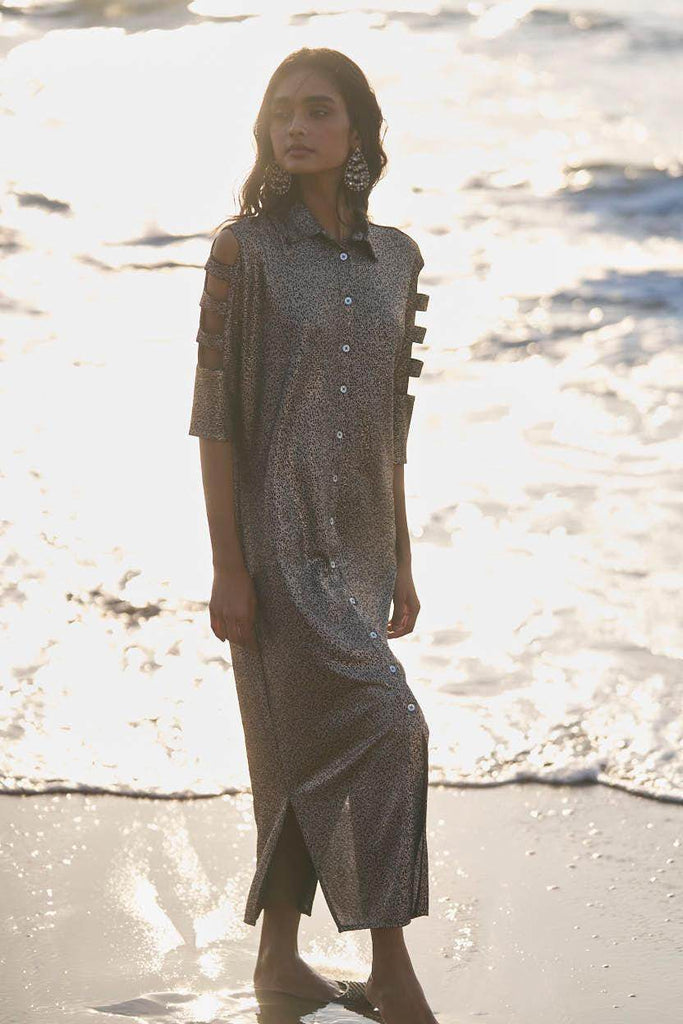 SHIMMERING CUTOUT SLEEVE SHIRT DRESS - dash and dot dash and dot