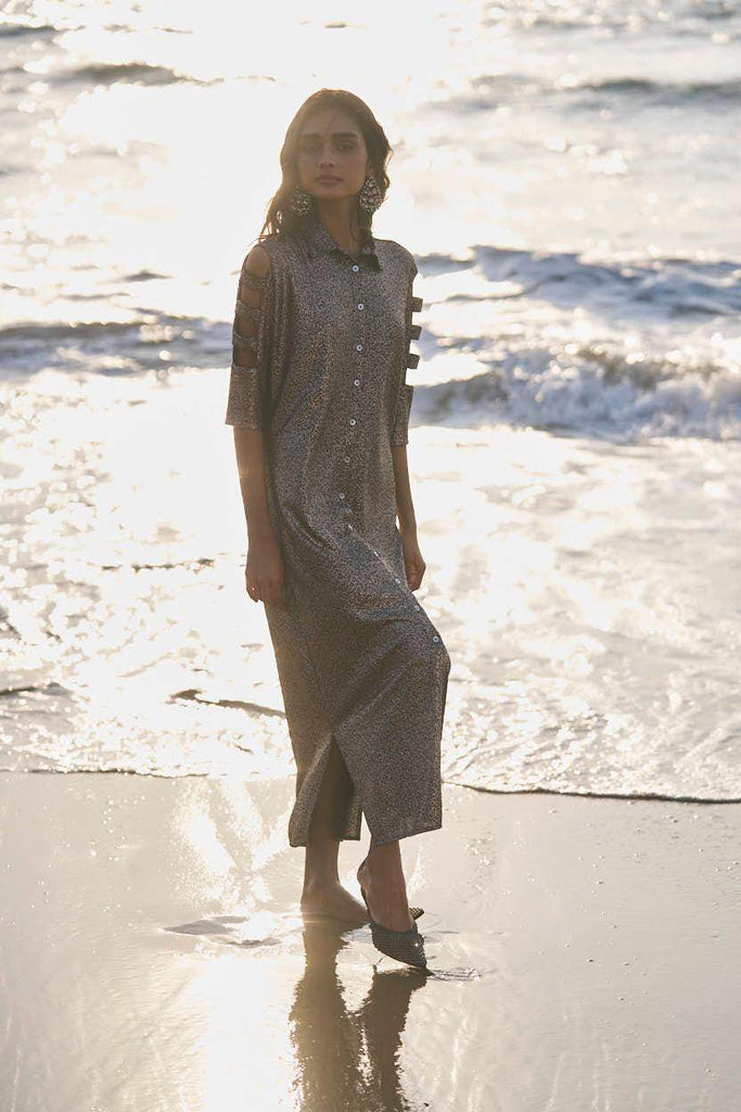 SHIMMERING CUTOUT SLEEVE SHIRT DRESS - dash and dot dash and dot
