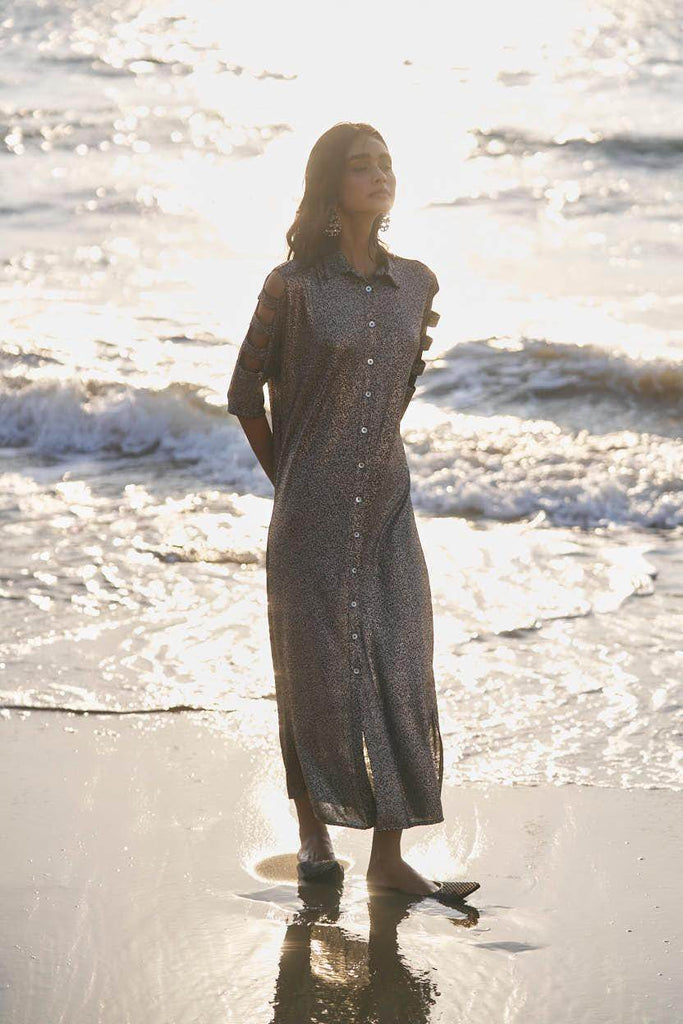 SHIMMERING CUTOUT SLEEVE SHIRT DRESS - dash and dot dash and dot