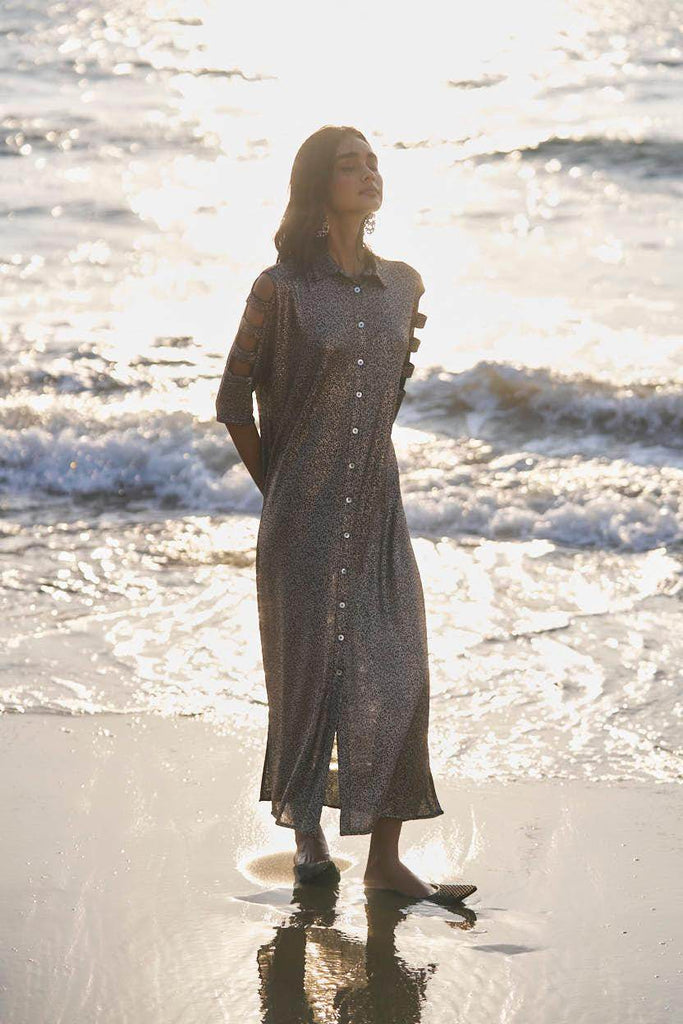 SHIMMERING CUTOUT SLEEVE SHIRT DRESS - dash and dot dash and dot