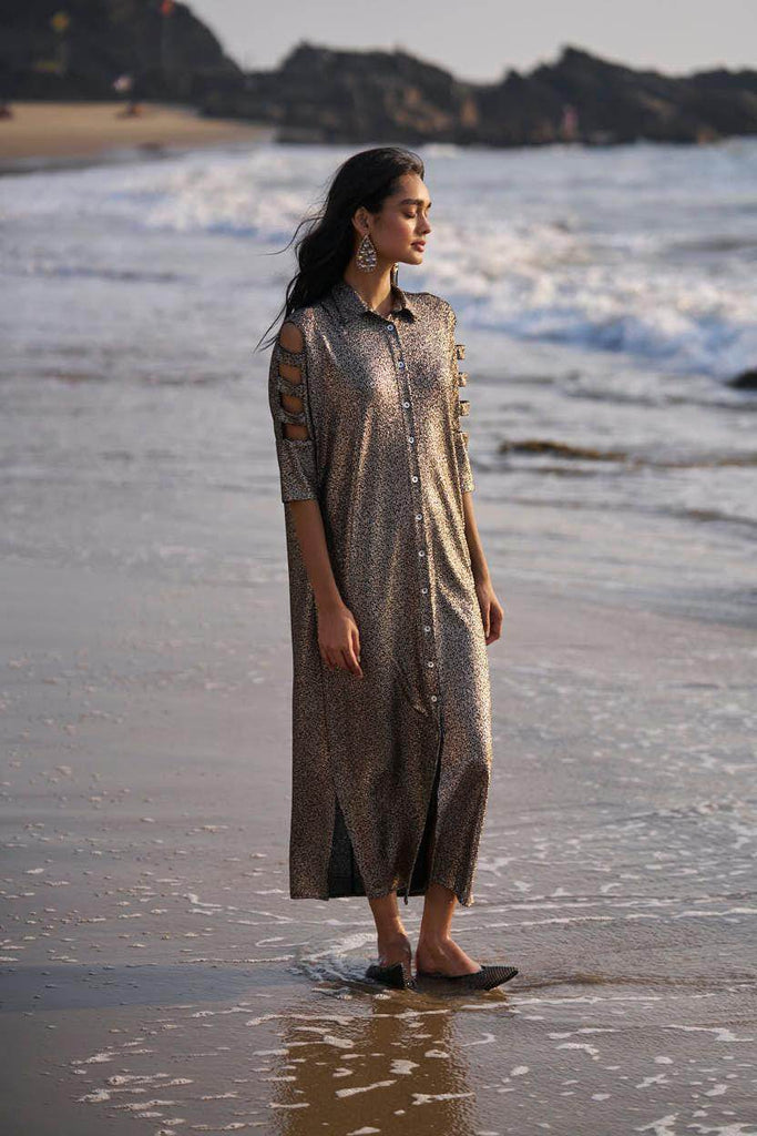 SHIMMERING CUTOUT SLEEVE SHIRT DRESS - dash and dot dash and dot