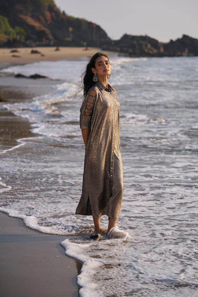 SHIMMERING CUTOUT SLEEVE SHIRT DRESS - dash and dot dash and dot