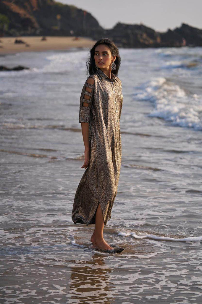 SHIMMERING CUTOUT SLEEVE SHIRT DRESS - dash and dot dash and dot