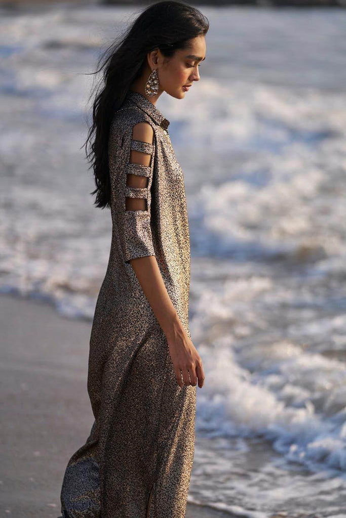 SHIMMERING CUTOUT SLEEVE SHIRT DRESS - dash and dot dash and dot