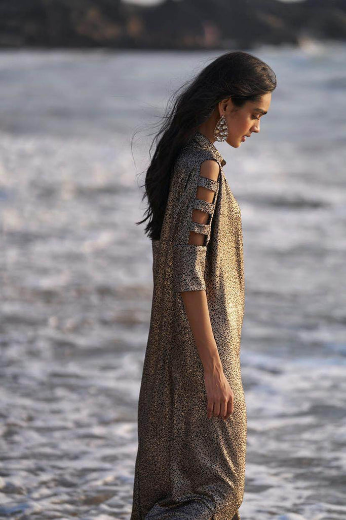 SHIMMERING CUTOUT SLEEVE SHIRT DRESS - dash and dot dash and dot