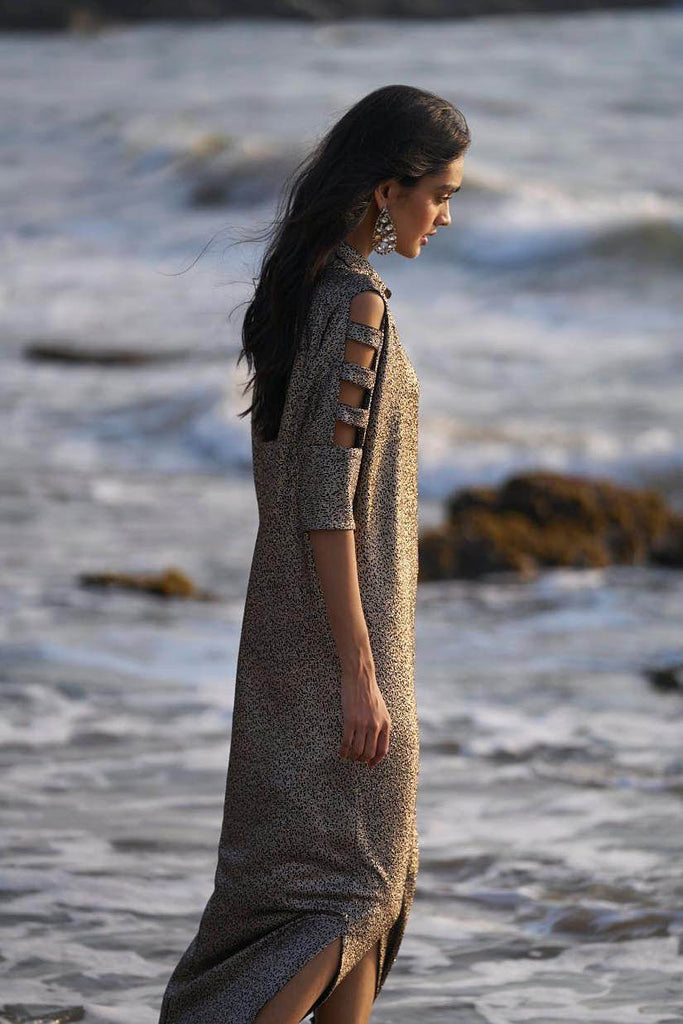 SHIMMERING CUTOUT SLEEVE SHIRT DRESS - dash and dot dash and dot