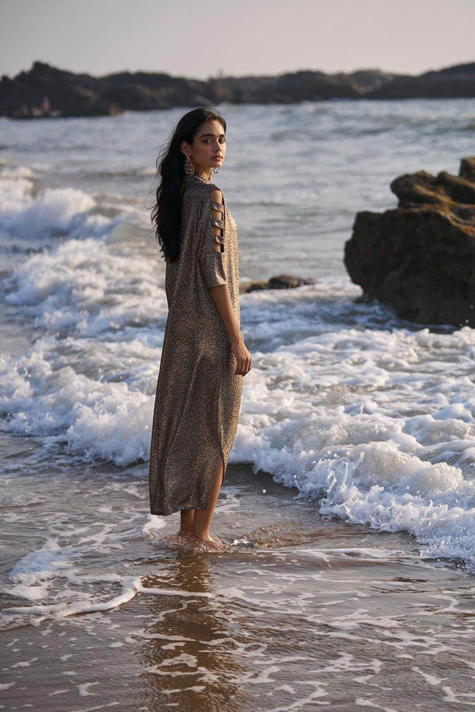 SHIMMERING CUTOUT SLEEVE SHIRT DRESS - dash and dot dash and dot