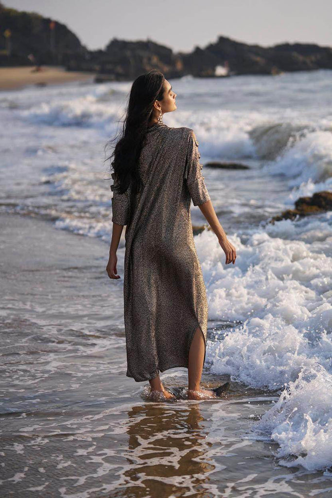 SHIMMERING CUTOUT SLEEVE SHIRT DRESS - dash and dot dash and dot