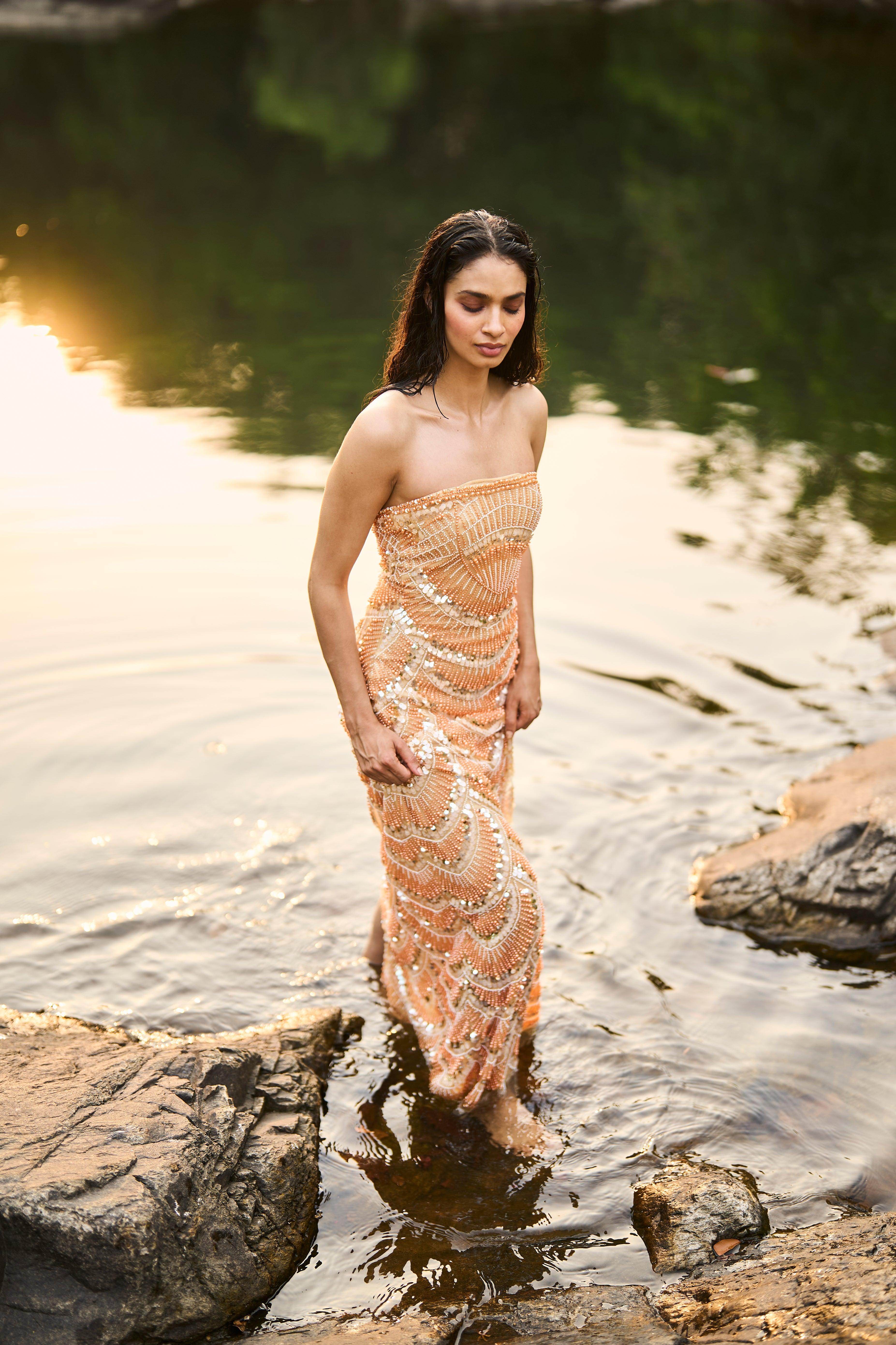 PEARL EMBROIDERED GOWN XL / Multi