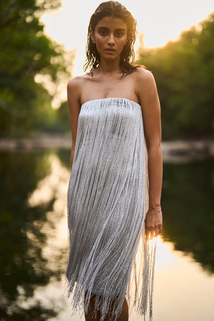 SILVER FRINGE DRESS - dash and dot dash and dot