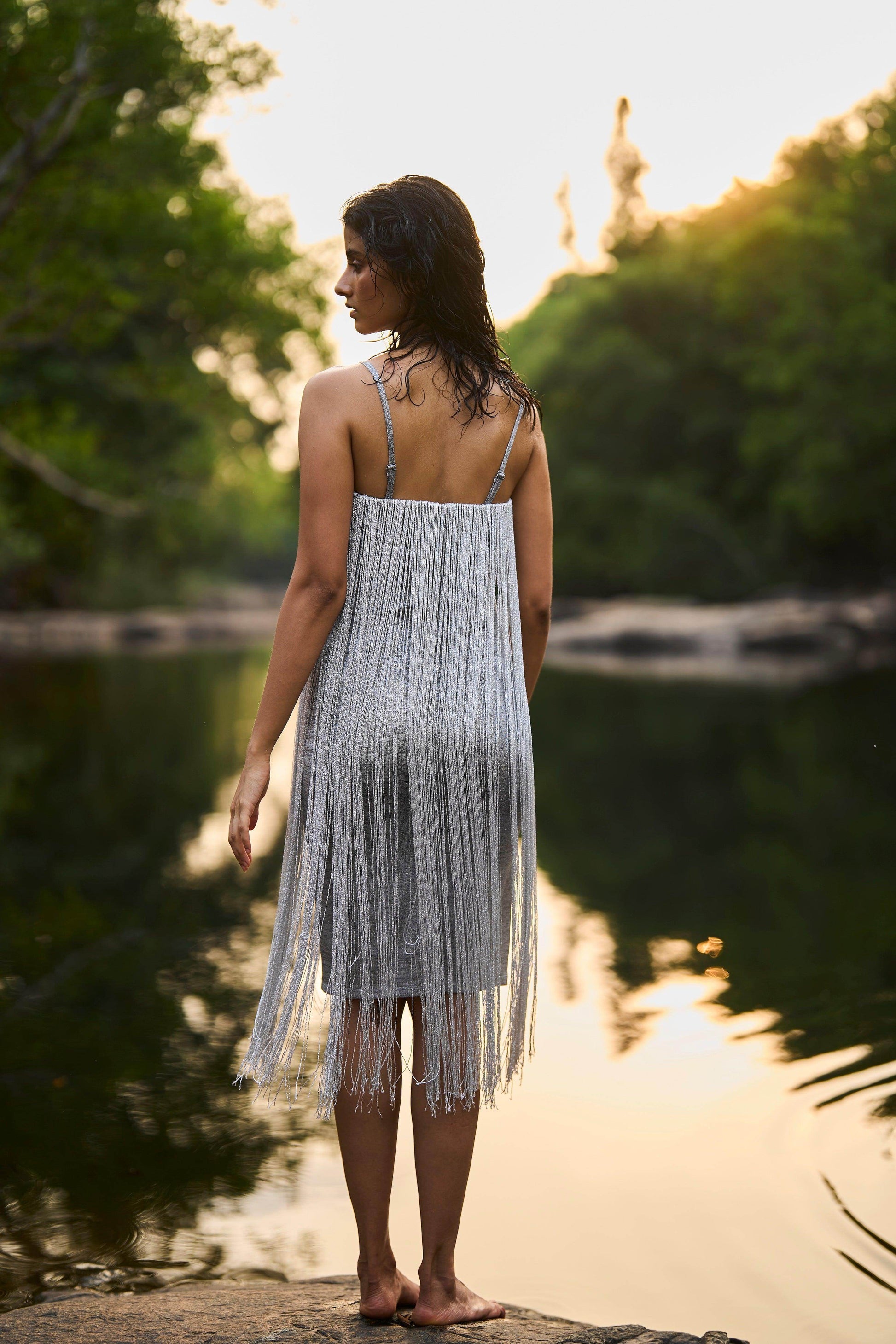 SILVER FRINGE DRESS - dash and dot