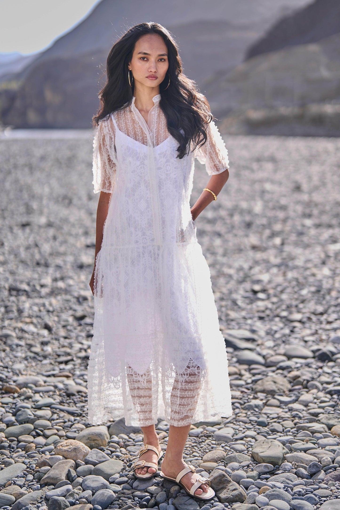 TIERED EMBROIDERED MESH DRESS - dash and dot