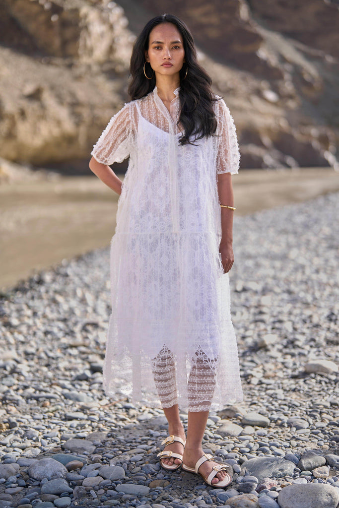 TIERED EMBROIDERED MESH DRESS - dash and dot dash and dot