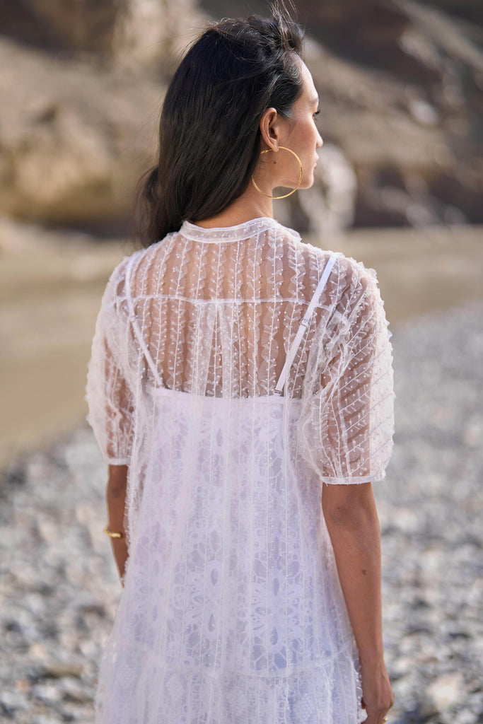 TIERED EMBROIDERED MESH DRESS - dash and dot dash and dot