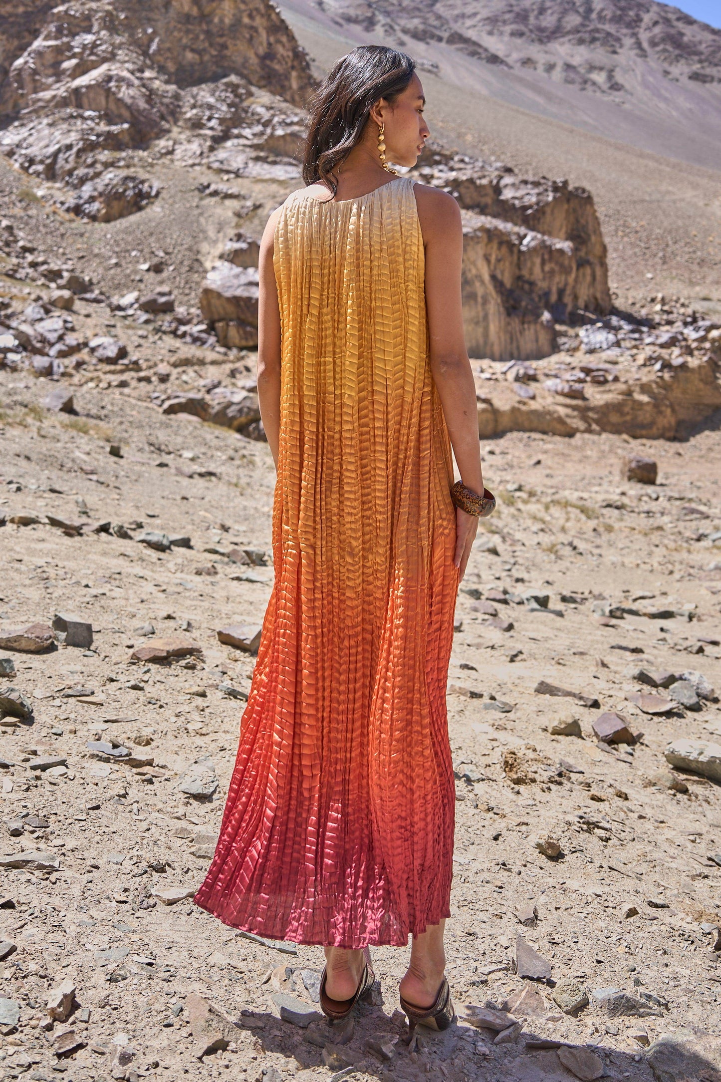sunset ombre dress Splendor of the Sunset Gradient Pleated Maxi Dress orange Tall XL-XXL