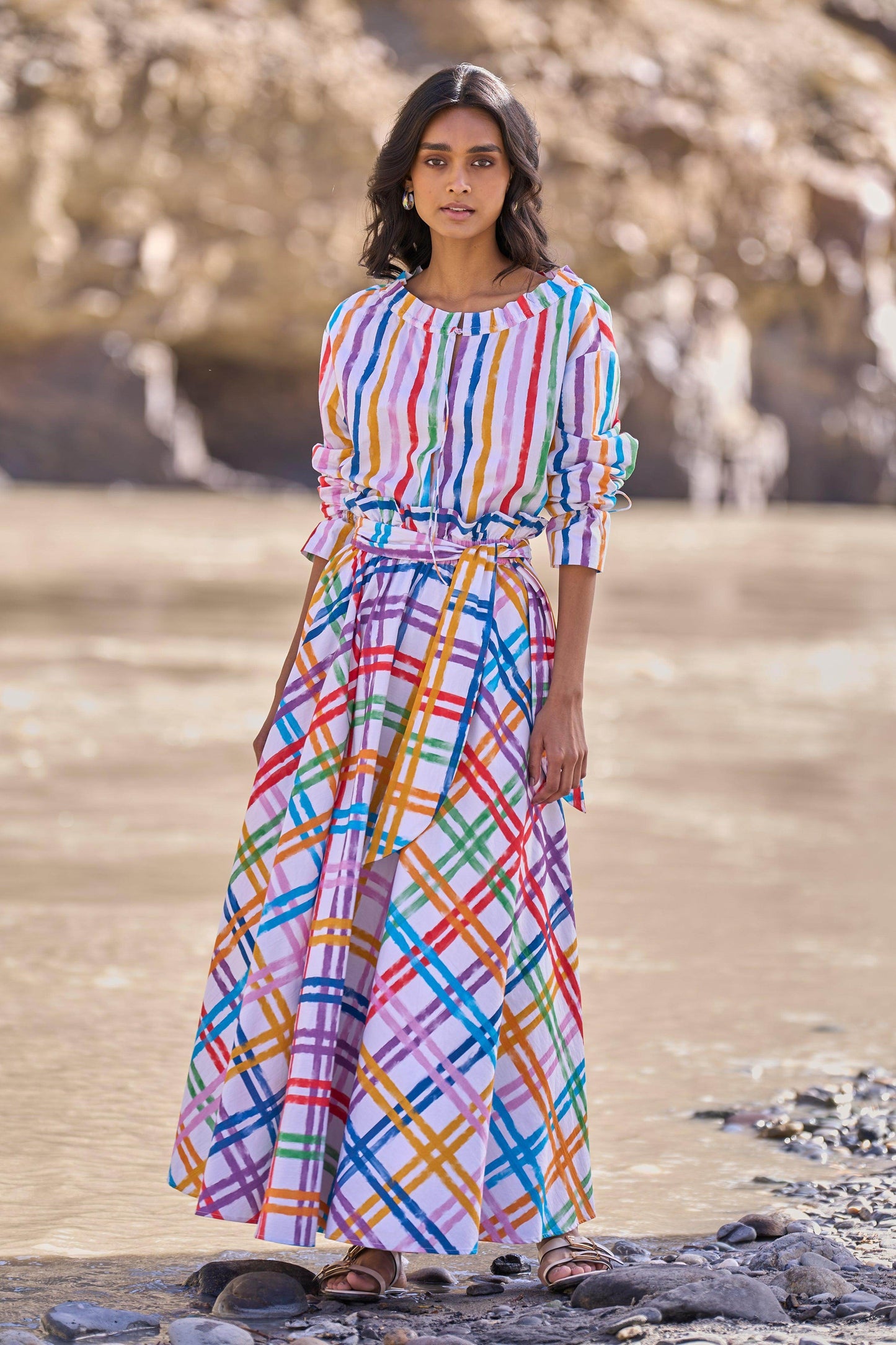 MULTI-CHECKED SKIRT - dash and dot