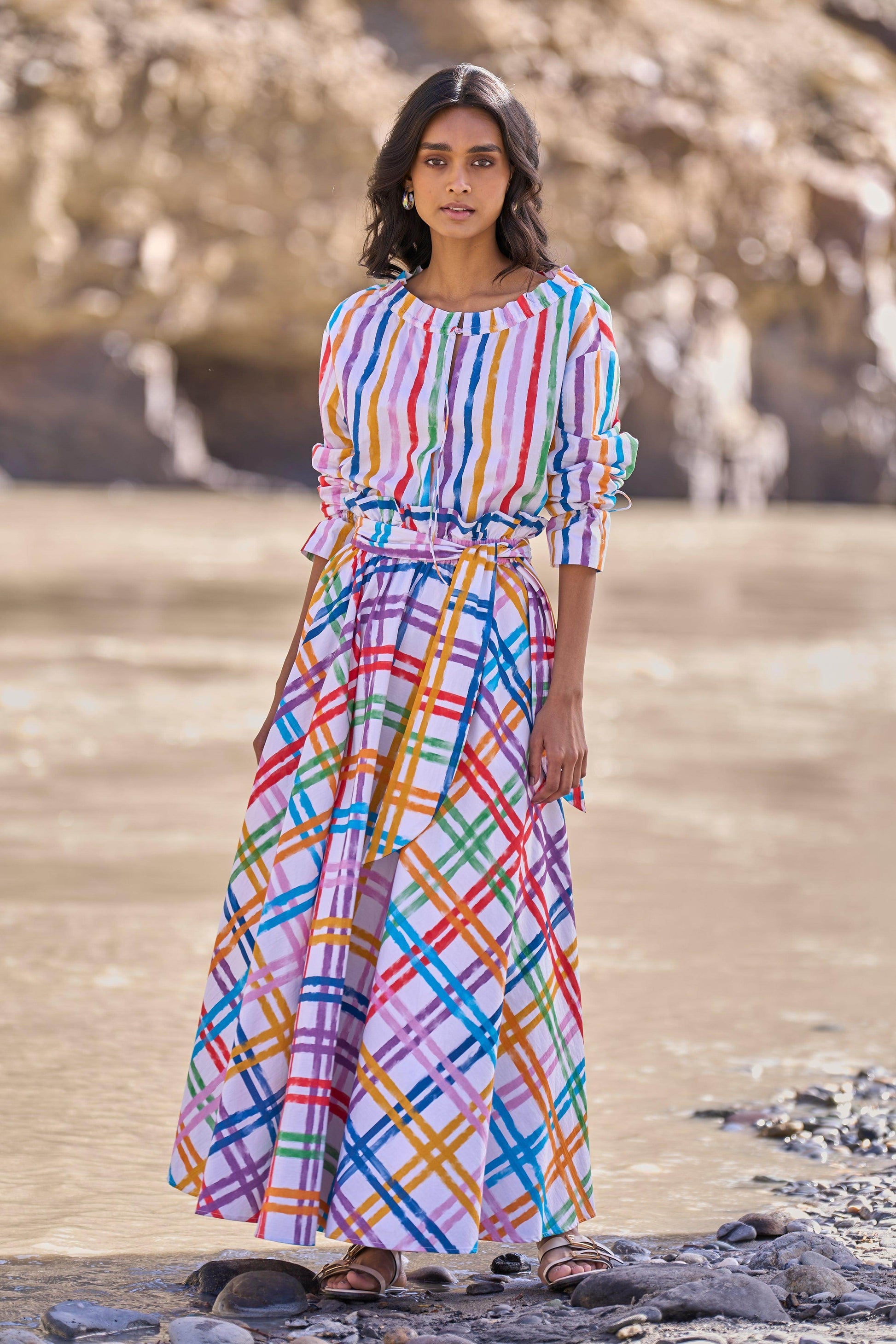 MULTI-CHECKED SKIRT - dash and dot