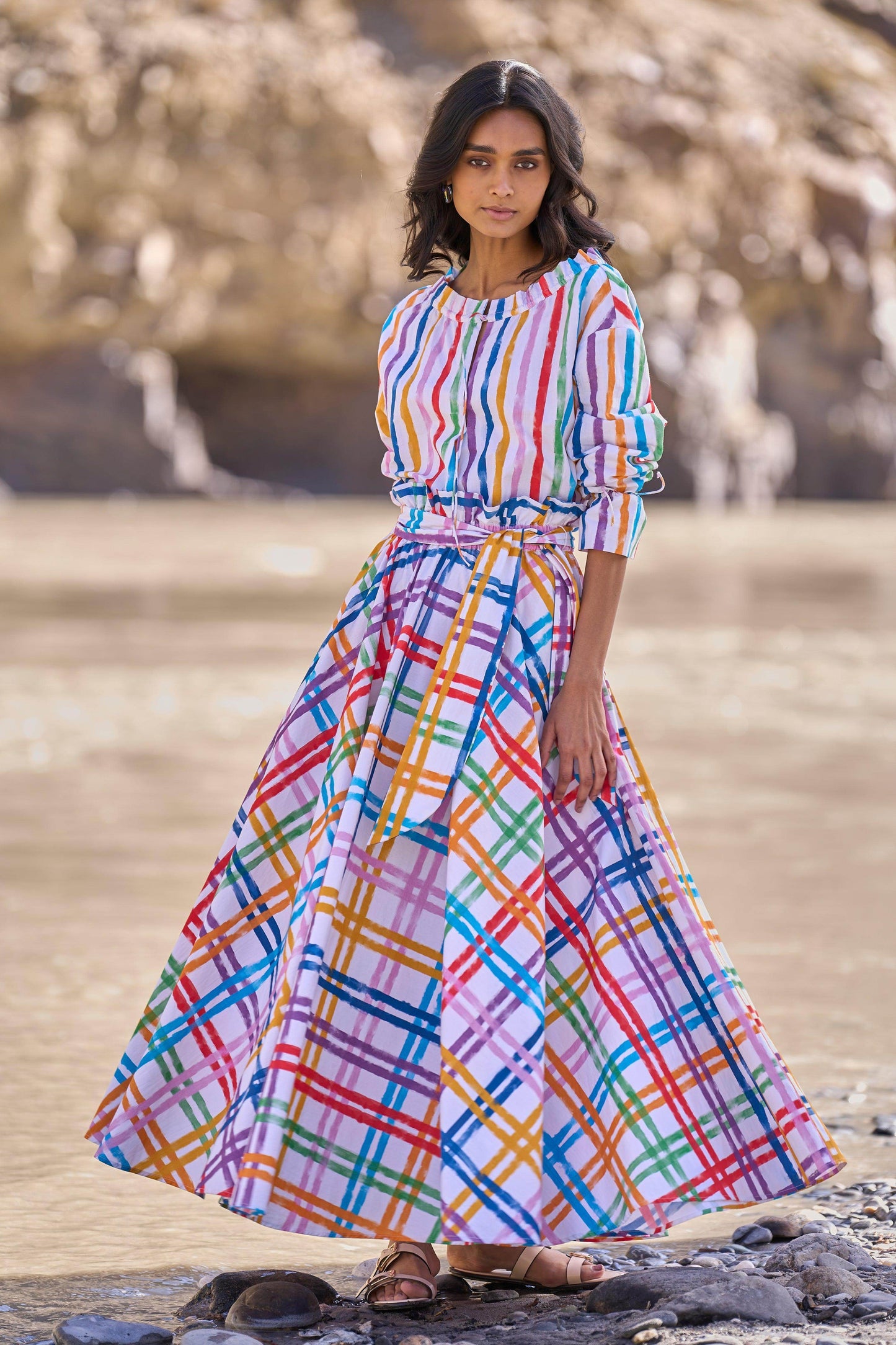 MULTI-CHECKED SKIRT - dash and dot