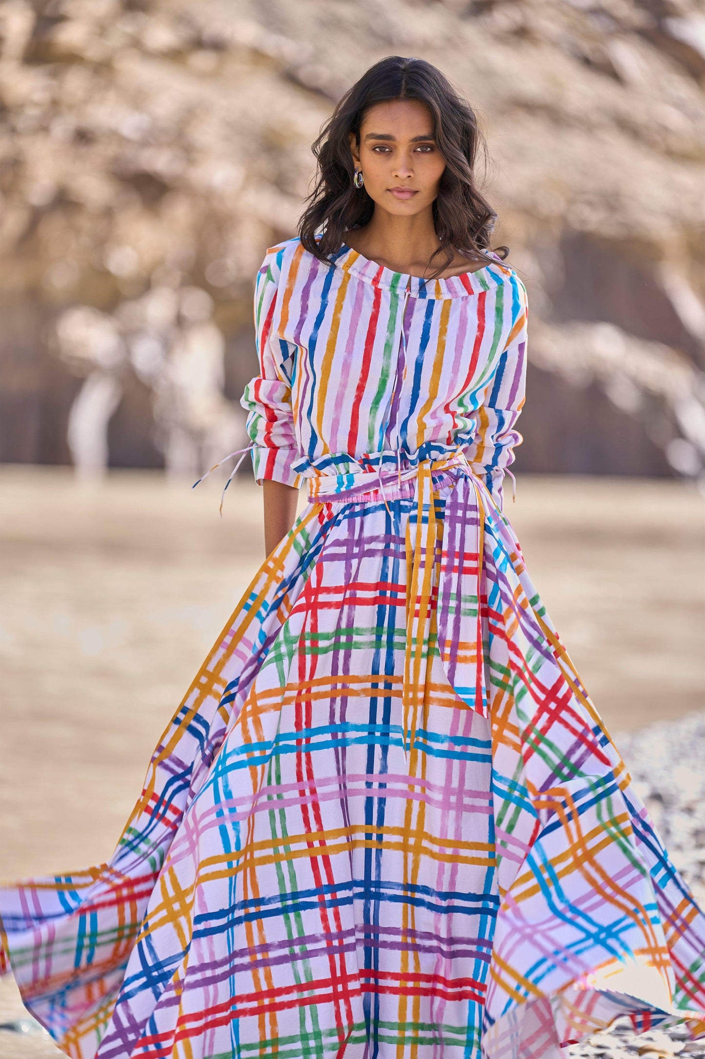 MULTI-CHECKED SKIRT - dash and dot