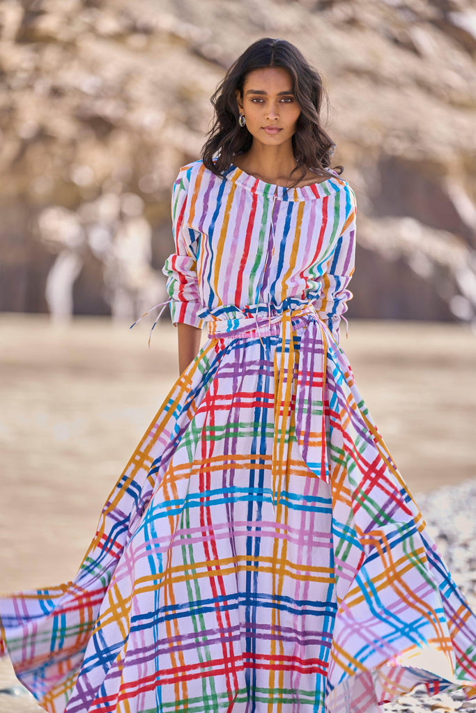 MULTI-CHECKED SKIRT - dash and dot dash and dot