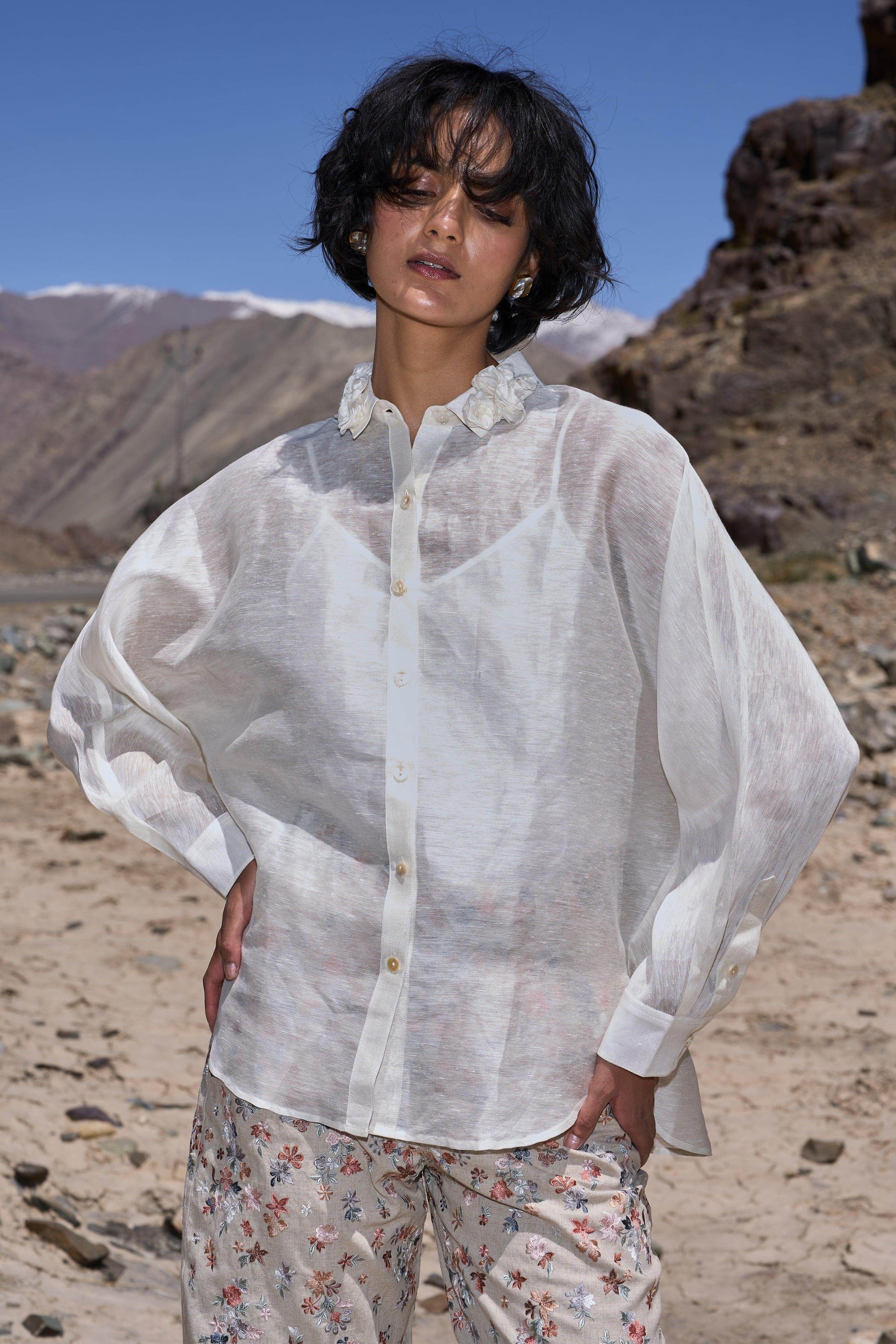 FLORAL COLLAR SILK LINEN SHIRT - dash and dot