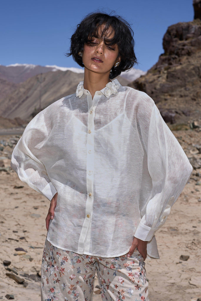 FLORAL COLLAR SILK LINEN SHIRT - dash and dot dash and dot