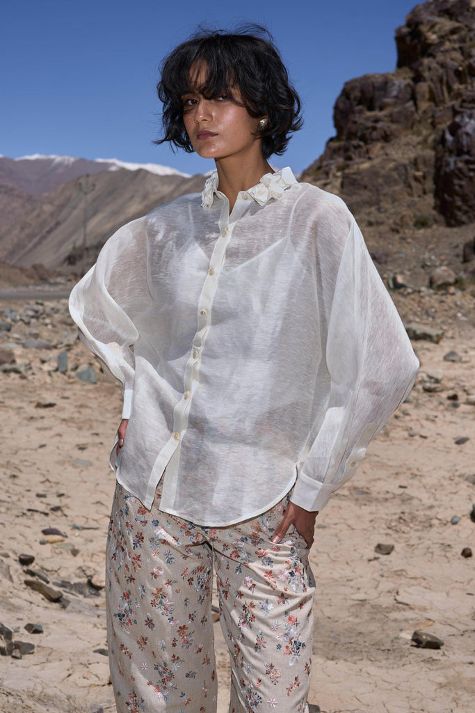 FLORAL COLLAR SILK LINEN SHIRT - dash and dot dash and dot