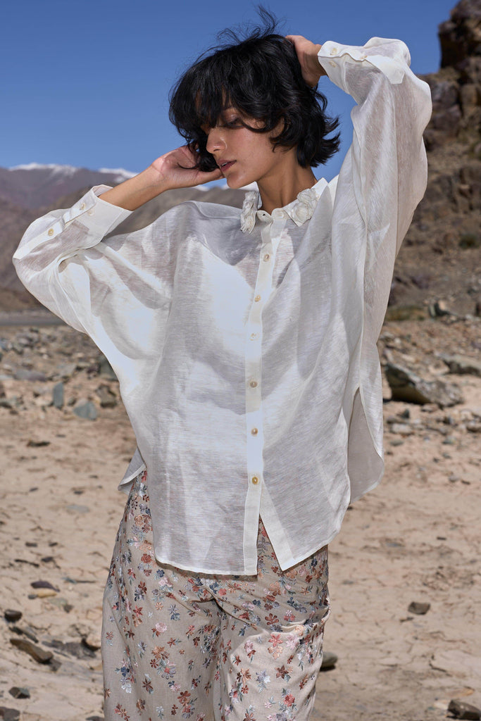 FLORAL COLLAR SILK LINEN SHIRT - dash and dot dash and dot