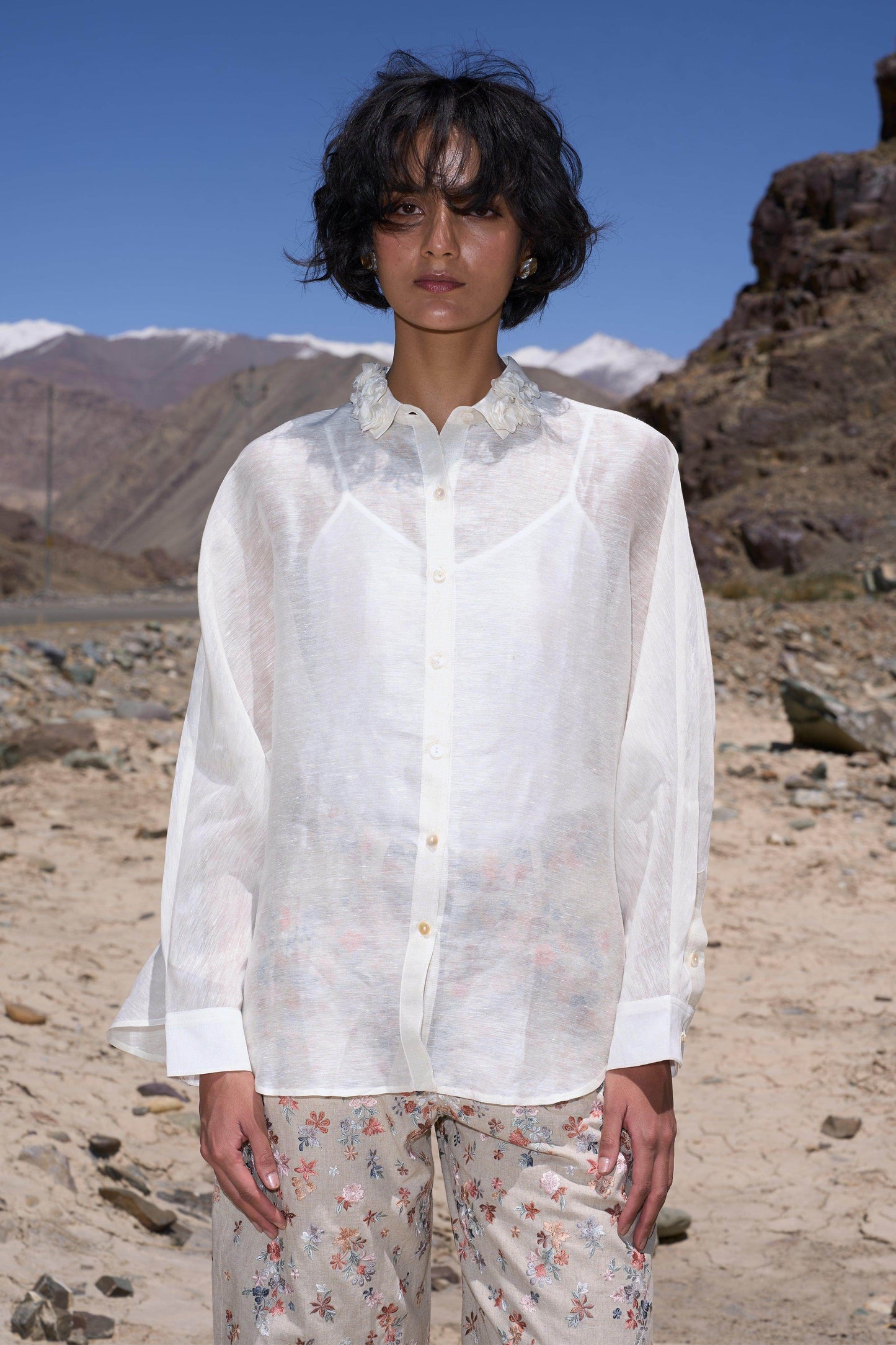 FLORAL COLLAR SILK LINEN SHIRT - dash and dot