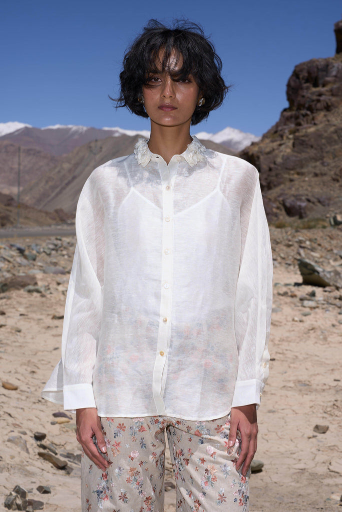 FLORAL COLLAR SILK LINEN SHIRT - dash and dot dash and dot