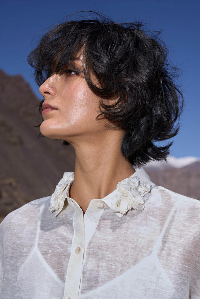 FLORAL COLLAR SILK LINEN SHIRT - dash and dot dash and dot